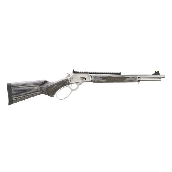 Lever-action rifle with wooden stock and silver finish