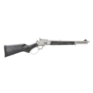 Silver lever-action rifle side view