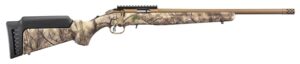 Camouflage hunting rifle with scope mount.