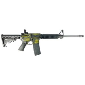 Tactical rifle with green and black design.