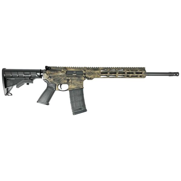 Rifle with camouflage pattern on white background