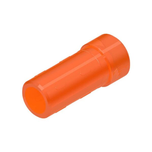 Orange plastic cylindrical pipe connector