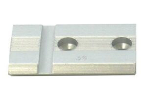 Metal bracket with two drill holes.