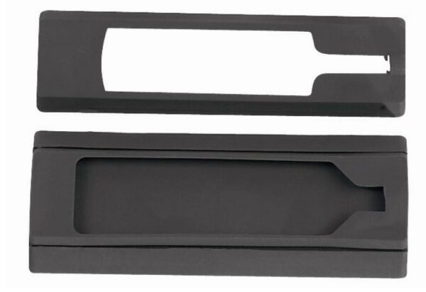 Black rectangular plastic frames, top and bottom view.