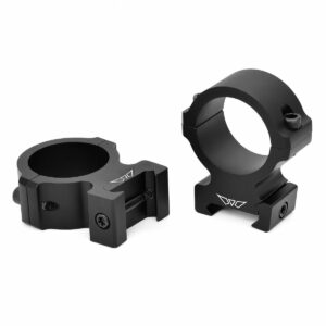 Black tactical scope rings for mounting optics