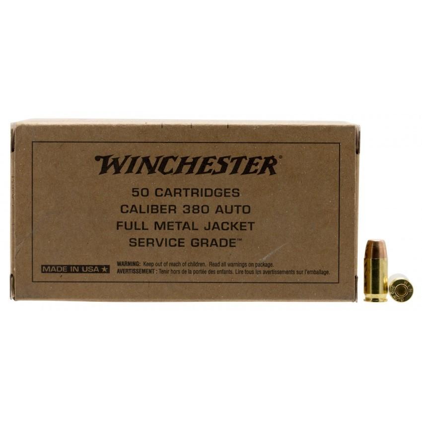 Winchester .380 Auto FMJ ammunition box and bullet