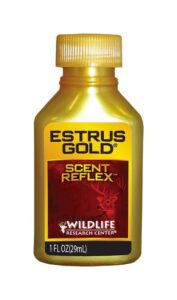 Estrus Gold scent reflex deer attractant bottle.