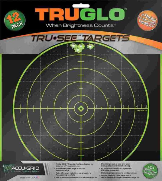 TRUGLO shooting targets package with grid design.