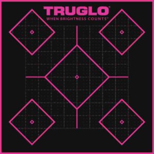 TRUGLO target with bright pink geometric design.