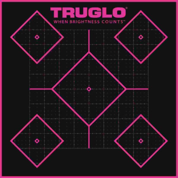 TRUGLO target with bright pink geometric design.