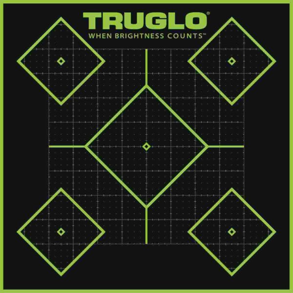 TRUGLO target with green diamond patterns.