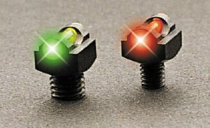 Green and red fiber optic gun sights glowing.