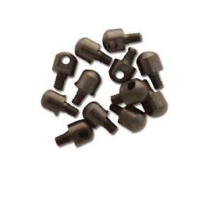 Small black metal screws with round heads