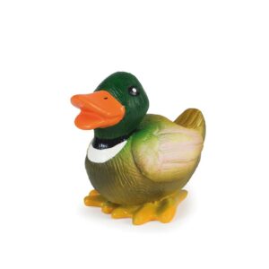 Colorful duck figurine with vibrant details.