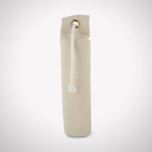 Canvas sword pouch with drawstring detail.