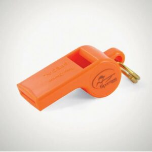 Orange plastic safety whistle with logo