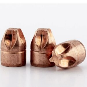Copper bullets on white background.
