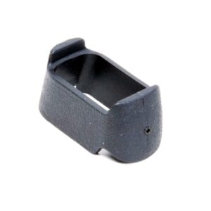Black plastic ammunition magazine base pad