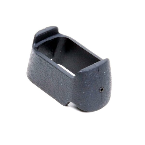 Black plastic ammunition magazine base pad