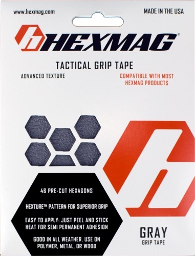 Hexmag tactical grip tape packaging, gray, advanced texture.