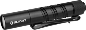 Black pocket-sized flashlight with clip