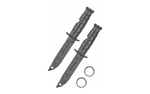 Two black training knives with rings