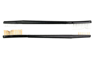 Two black handle wire brushes, white bristles.