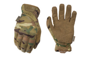 Camouflage tactical gloves, front and back view.