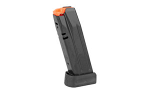 Gun magazine with orange follower and black base