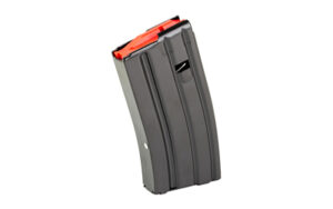 Black rifle magazine with red follower