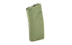 Olive green rifle magazine standing upright