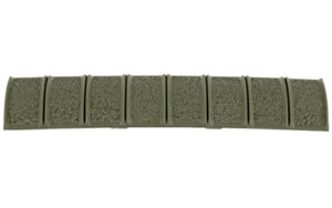 Textured olive green rail cover segment.