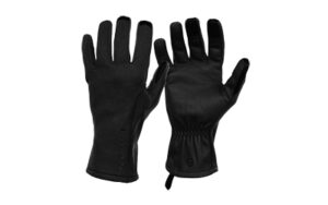 Black winter gloves with textured grip and elastic wrist.