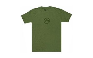 Green t-shirt with circular logo design