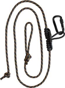 Climbing rope with carabiner and knots