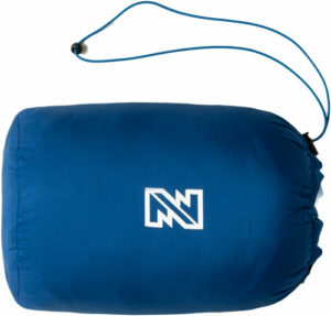 Blue drawstring travel bag with logo