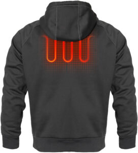 Heated hoodie with glowing back elements.