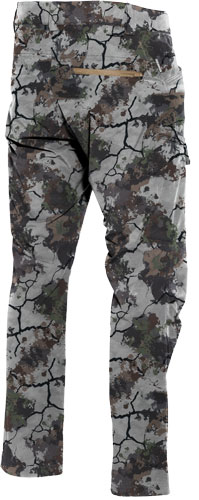 Camo-patterned tactical pants with pockets.