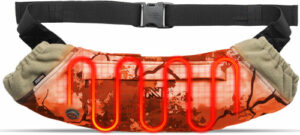 Heated camouflage waist belt with black buckle.