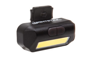 Black LED flashlight with clip attachment.