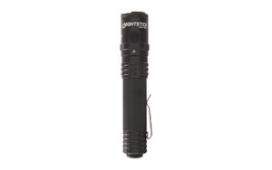 Black tactical flashlight with textured grip
