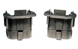 Two black battery packs on white background