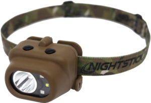 Camouflage headlamp with adjustable strap.