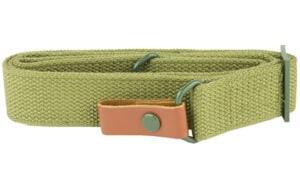 Green woven belt with leather buckle