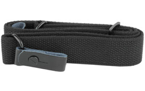 Black woven guitar strap with leather ends