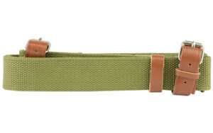 Green woven belt with brown leather accents