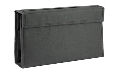 Black fabric storage case with flap closure