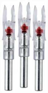 Three fishing arrow nocks with metal inserts.