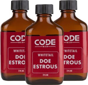 Three bottles of Code Red deer scent.