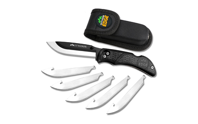 Folding knife with extra blades and sheath